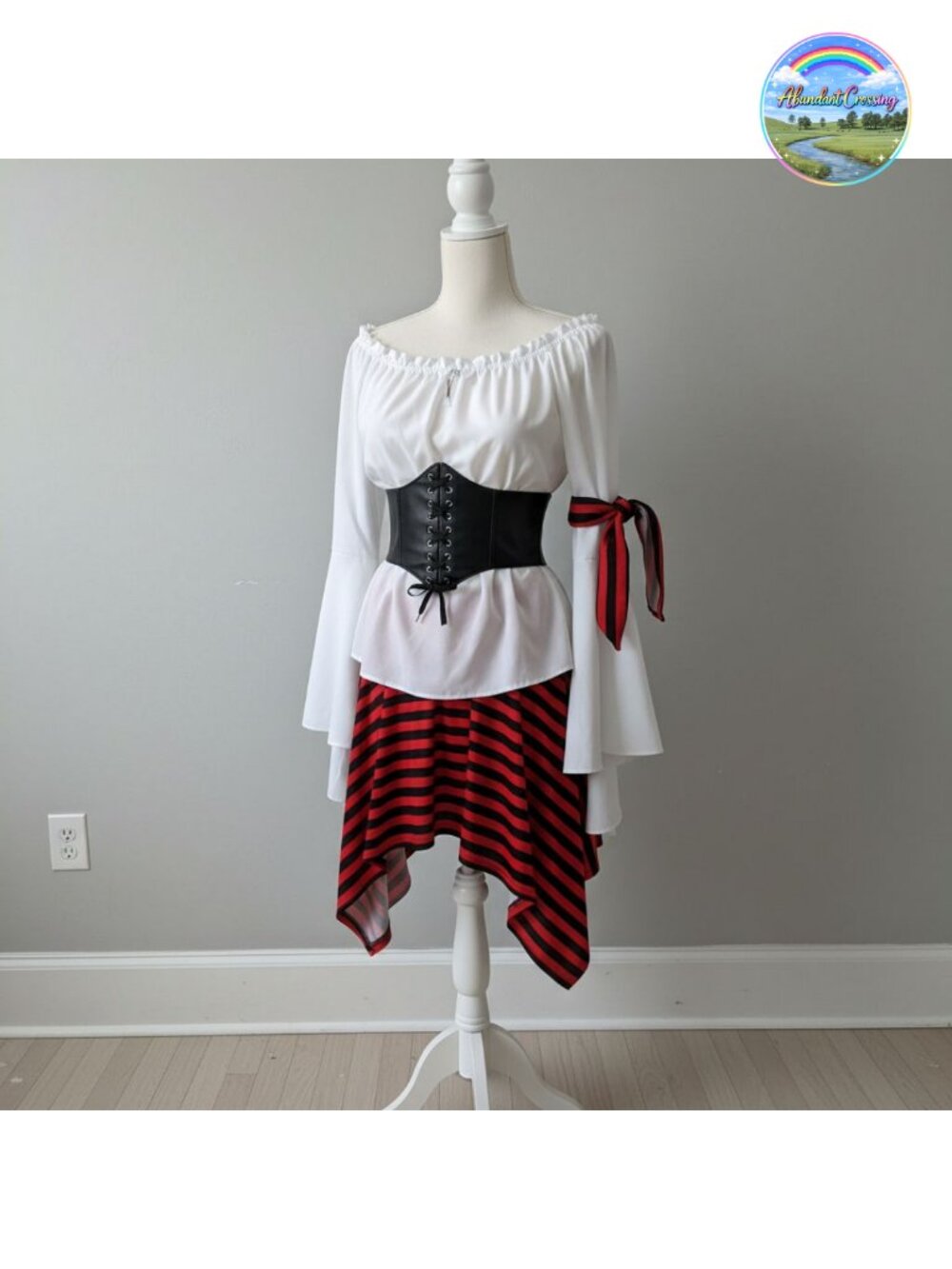 Women Pirate Costume Set Renaissance Blouse Corset Skirt Halloween